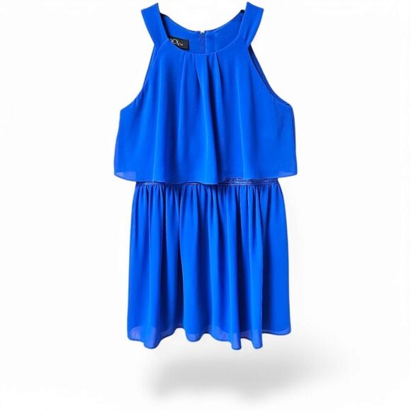 BCX GIRL Women's Plus Size  Royal Blue Sleeveless Ruffle Embroidery Mini Dress - Picture 1 of 13